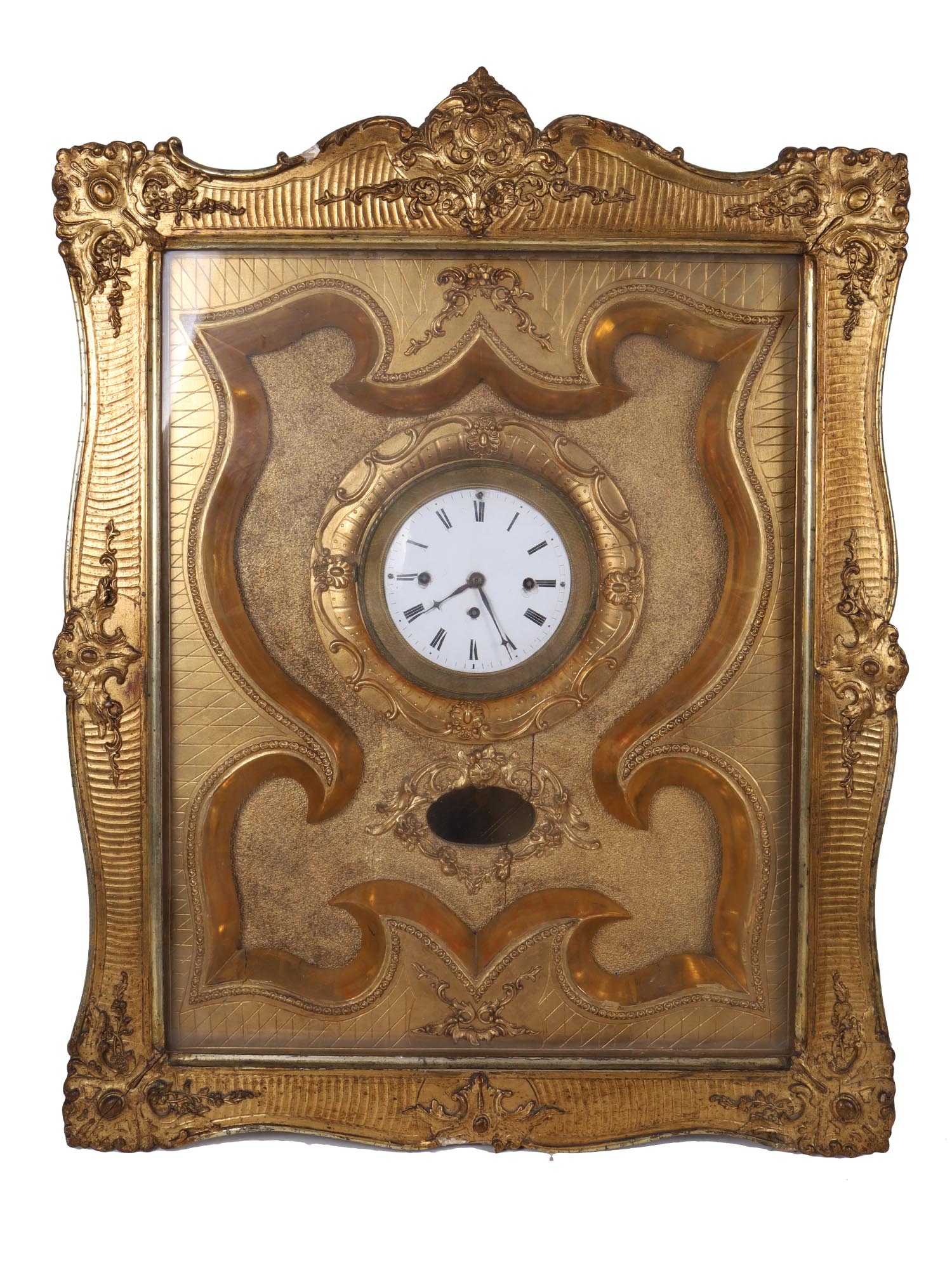 ANTIQUE CLOCK IN THE GILT WOOD PICTURE FRAMED PIC-0